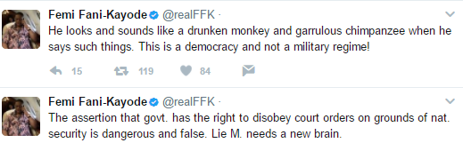 4 "Lai Mohammed looks and sounds like a drunken monkey and garrulous chimpanzee"- FFK