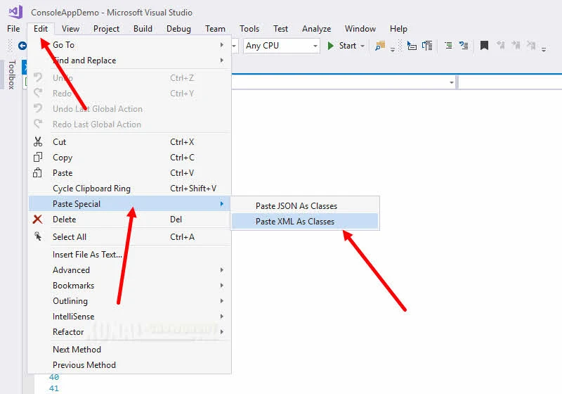 Here's how to automatically create classes from XML in Visual Studio