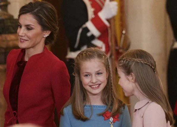 infanta Sofia, King Juan Carlos and Queen Sofia attended the ceremony of Toison de Oro Letizia wore Felpa Varela dress. Princesses wore Pili Carrera and Carolina Herrera
