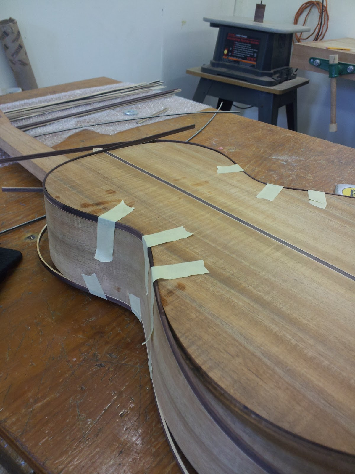 Building a Koa Parlor Guitar Binding the Guitar