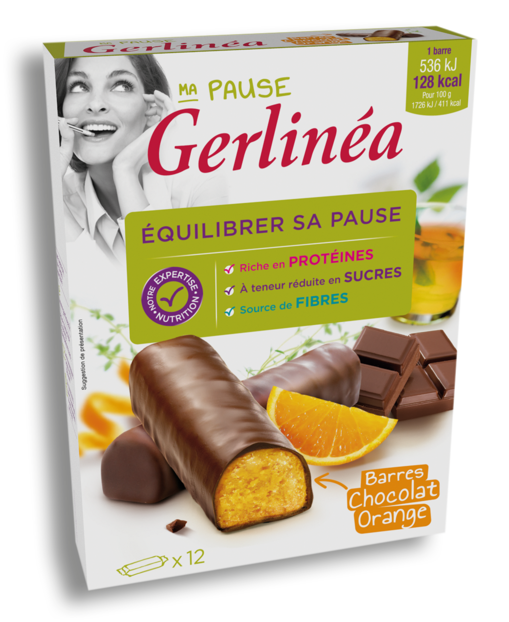 GERLINEA Barres encas chocolat orange 372g