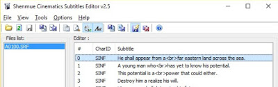 A tool used to update subtitle text in cut scenes, from the Shenmue Translation Pack.