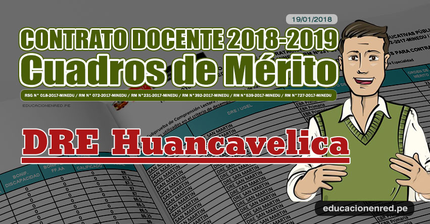 DRE Huancavelica: Cuadros de Mérito Contrato Docente 2018 - 2019 (.PDF) www.drehuancavelica.gob.pe