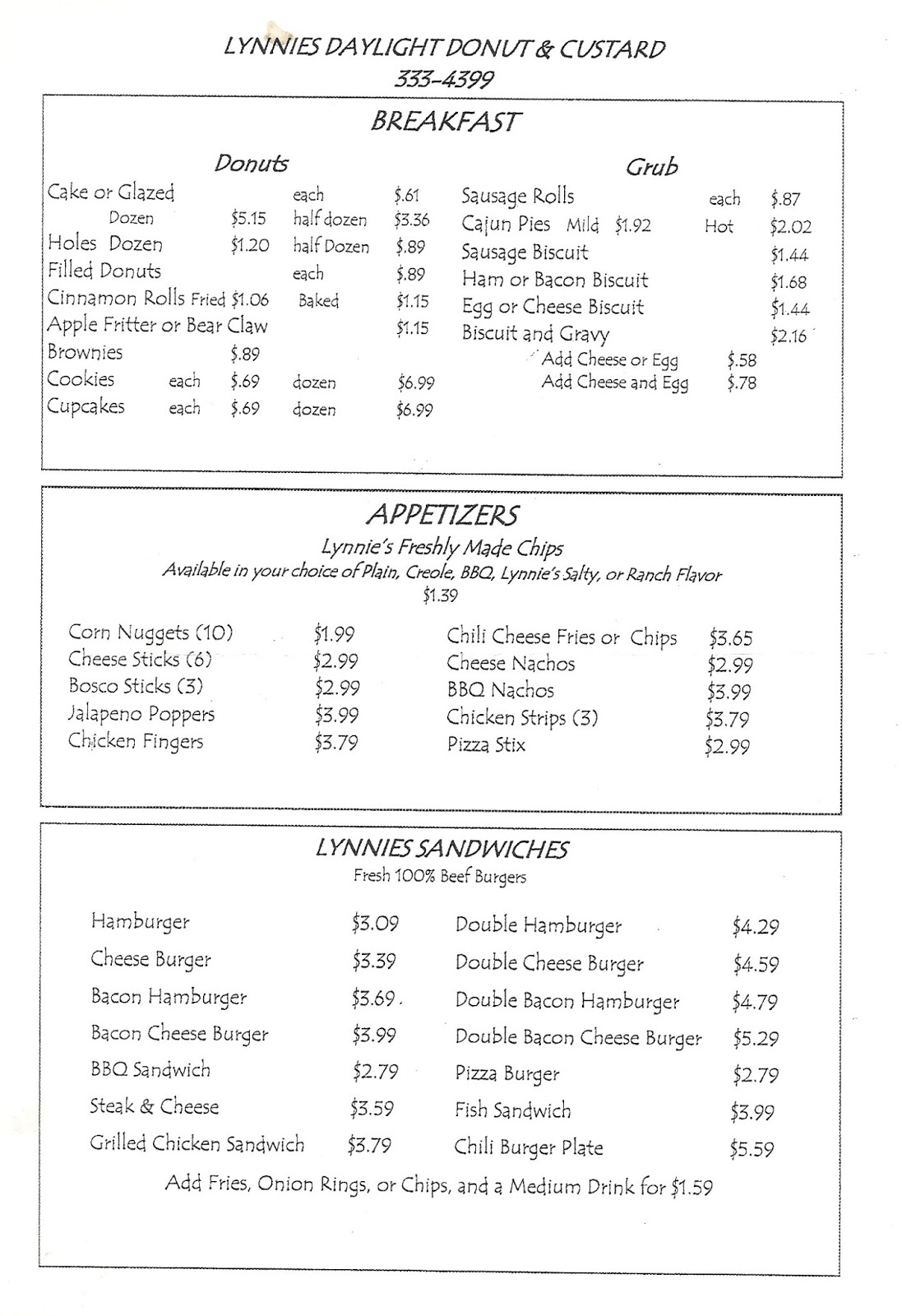 Caruthersville Chamber of Commerce Daylight Donuts Menu