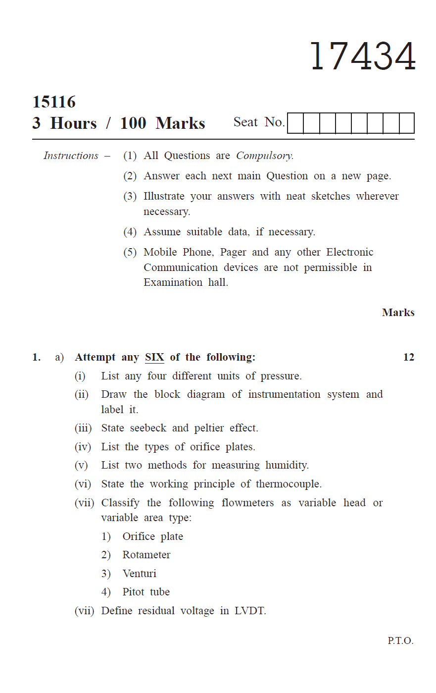 MSBTE D.E.T.E Industrial Measurements Winter 2015 Question Paper