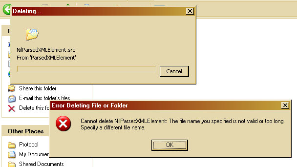 The file is possible. Couldn't delete ошибка. The file name is not valid. Deleting file. File or folder.