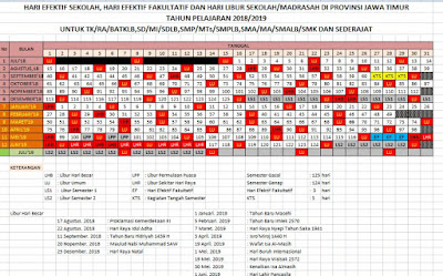 Download Kalender Pendidikan 2018/2019 Jawa Timur Excel