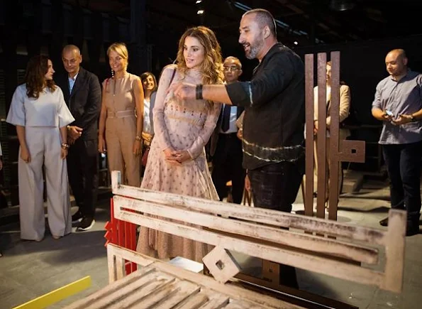 Queen Rania of Jordan attends the the opening of Amman Design Week at Ras Al Ain Gallery and Hangar in Amman