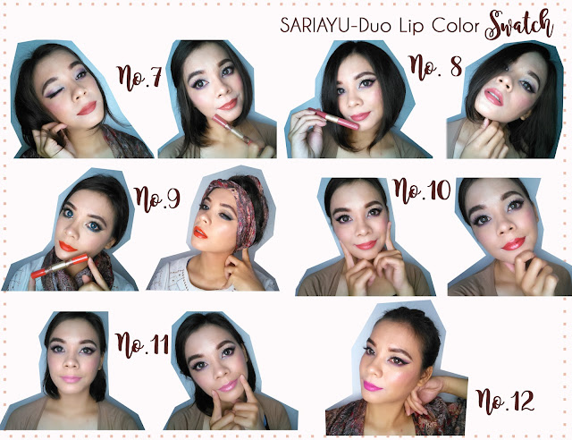 swatch+12+warna+lipstik+Duo+Lip+Color+Sariayu