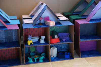 egg carton doll furniture in cardboard house