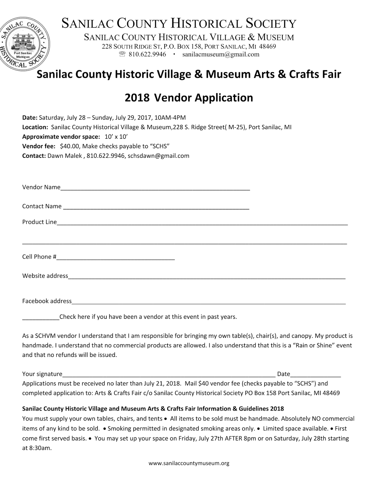 Sanilac County Historic Village & Museum Arts and Crafts Fair Vendor