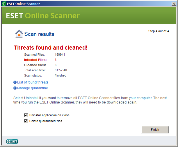 Eset Online Scanner results
