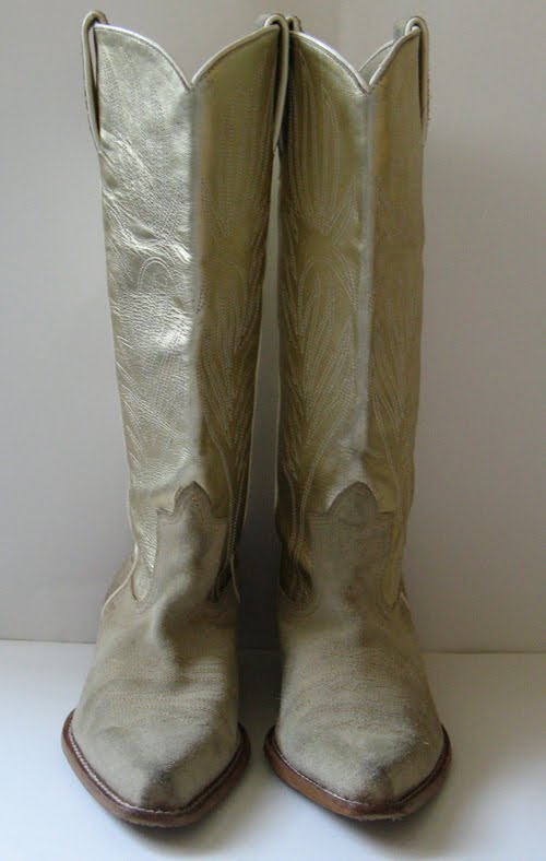 GOLD LEATHER COWBOY BOOTS SIZE 7.5