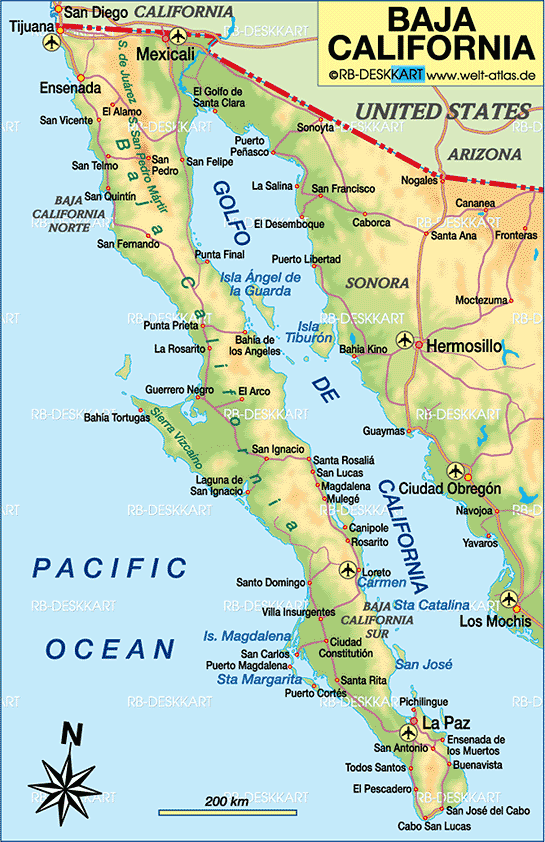 Map Of Baja California Mexico Topographic Map Of Usa With States