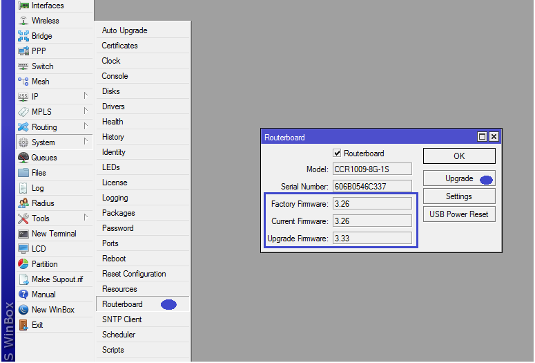 mikrotik upgrade routerboard firmware