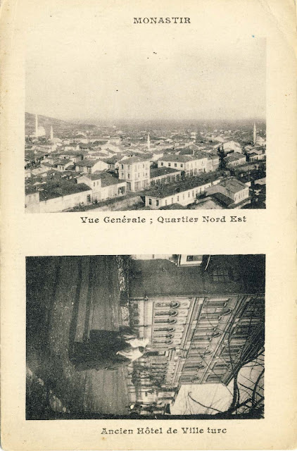 Panorama of the city to the northeast, and the building of today's Gymnasium. Errors on the French postcards are very common, such as the one here in which the Gymnasium is called "Old Turkish hotel."