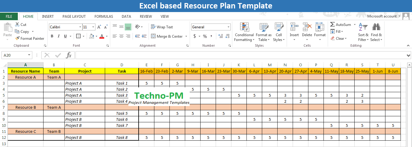Excel Based Resource Plan Template Free Download Project Management 