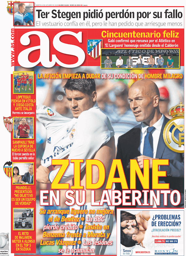 Real Madrid, AS: "Zidane en su laberinto"