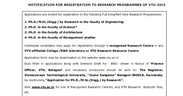 Doctor of Philosophy (Ph D): VTU Ph D Notification 2015
