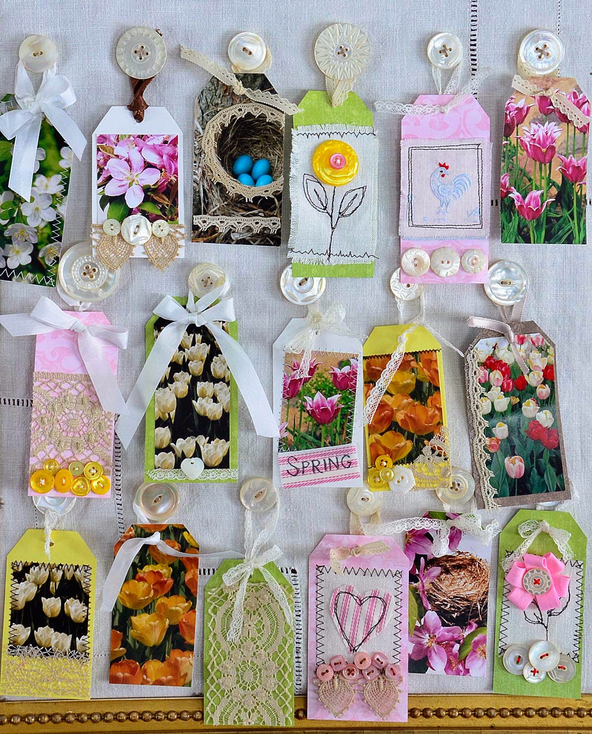 Spring scrapbook paper gift tags by Jeanne Selep