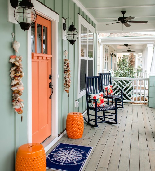 Orange Painted Entry Door Coastal Cottage