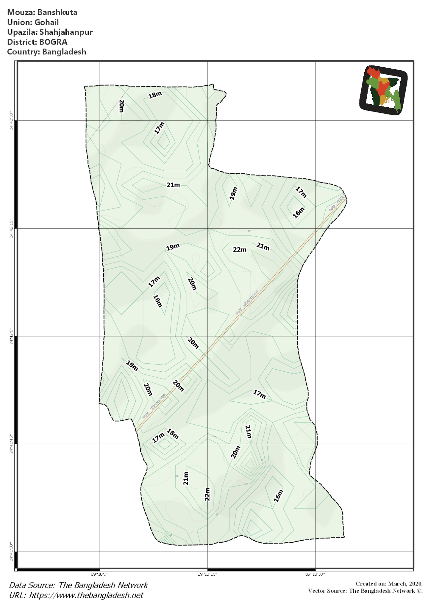Map of Banshkuta Mouza of Shahjahanpur Upazila, BOGRA, Bangladesh.
