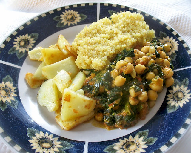 spicy chickpeas with spinach served up for dinner