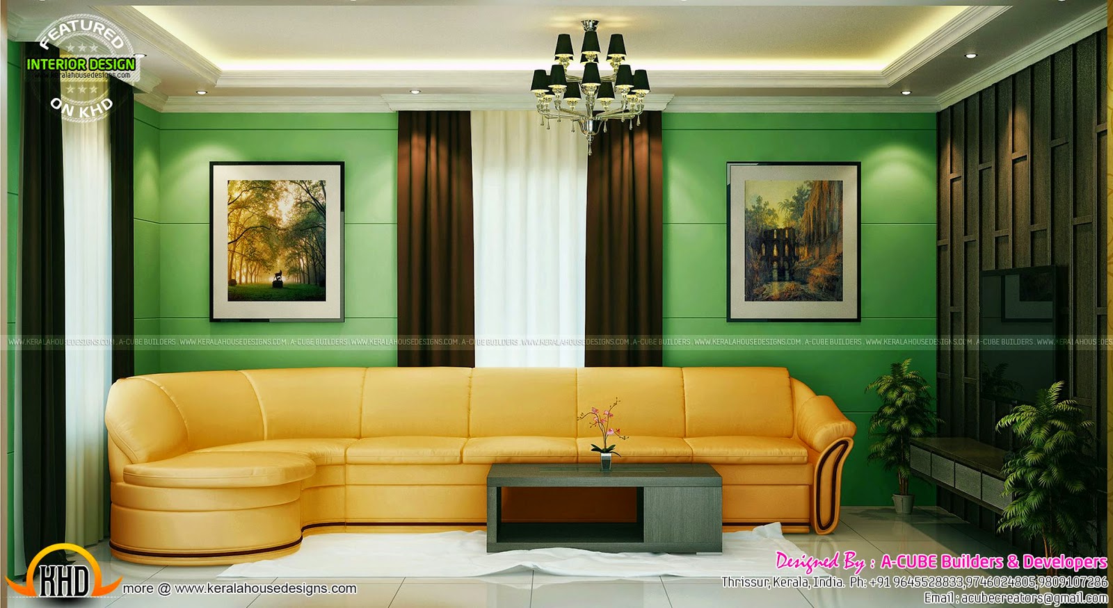 dining drawing living kitchen interior kerala home kerala style interior design