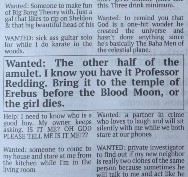 4 Amazingly funny newspaper classified advertisements Hilarious