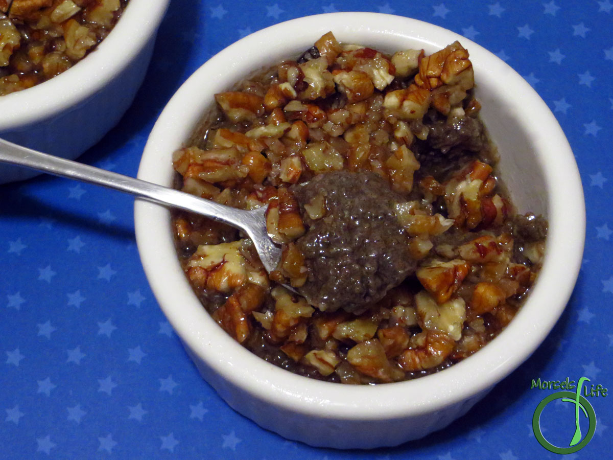 Morsels of Life - Pecan Chia Pudding - A lightly sweetened chia pudding with a sticky pecan topping - perfect as a dessert and healthy enough for breakfast!