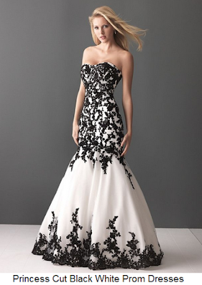 Princess Cut Black White Prom Dresses