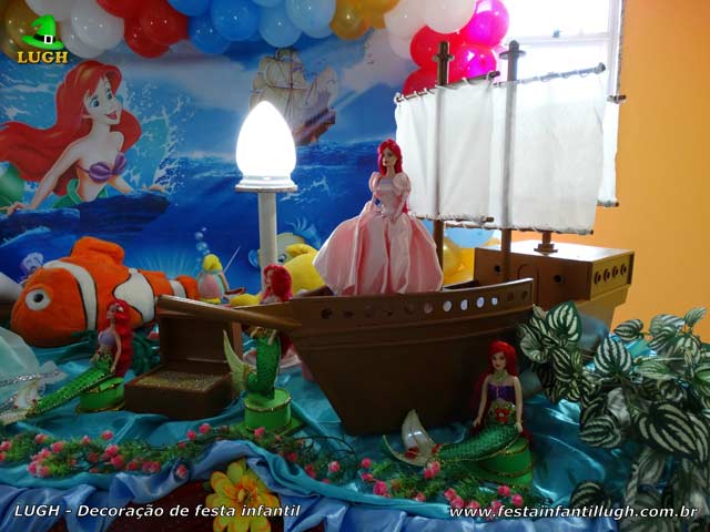 Decoração de aniversário da Pequena Sereia luxo Decoração de aniversário Pequena Sereia