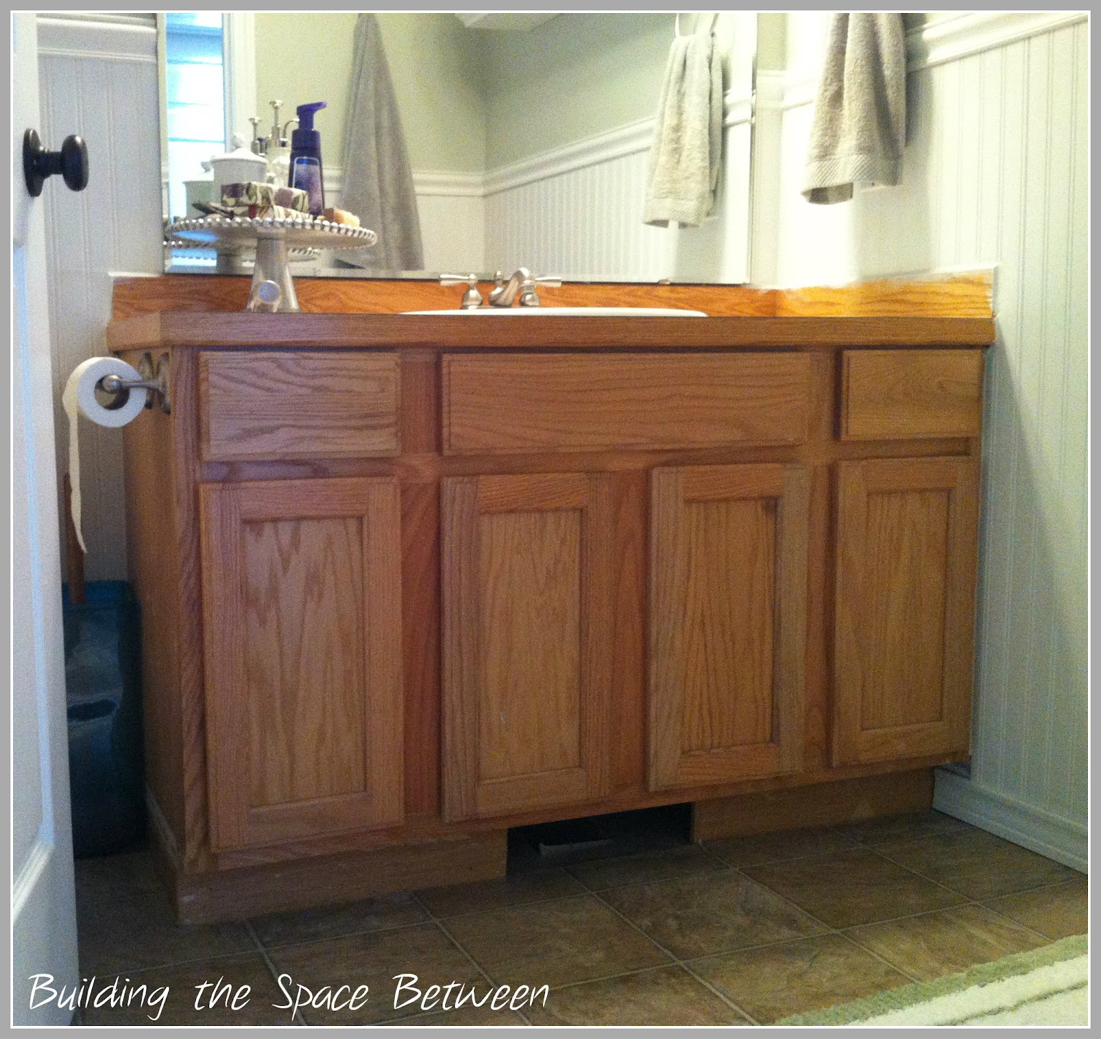 Building the Space Between Honey Oak Vanity, Going Once....