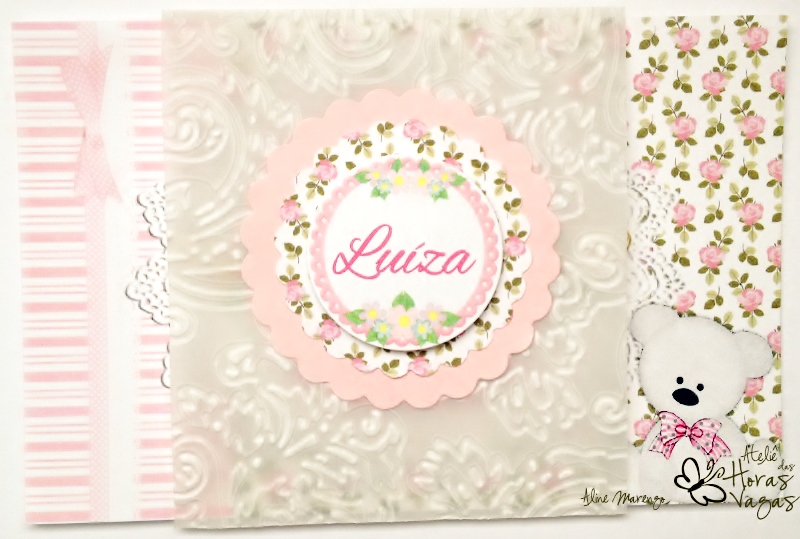 convite artesanal aniversário infantil ursinho urso listra floral rosa delicado menina provençal 1 aninho bebê