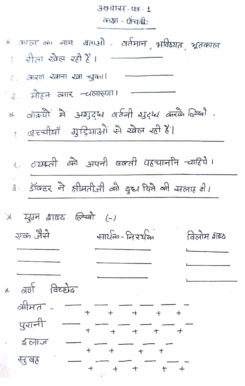 11 Best Images Of 5 Hindi Worksheets For Grammar Class Free Printable