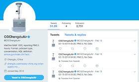 CGChengduAir Twitter account page for air quality reporting
