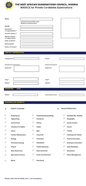 free 2018 waec gce registration template form for may physical exam form template