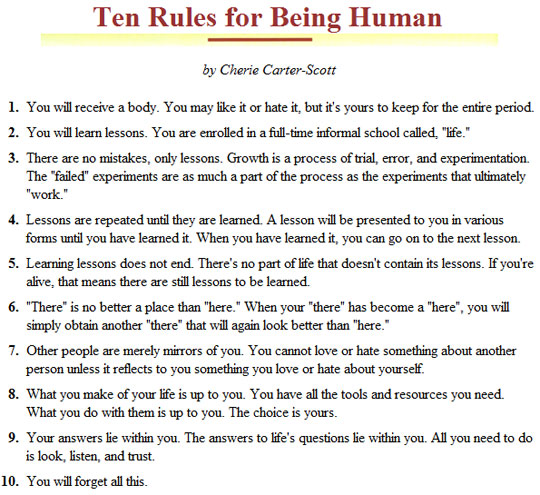 Ten Rules For Being Human