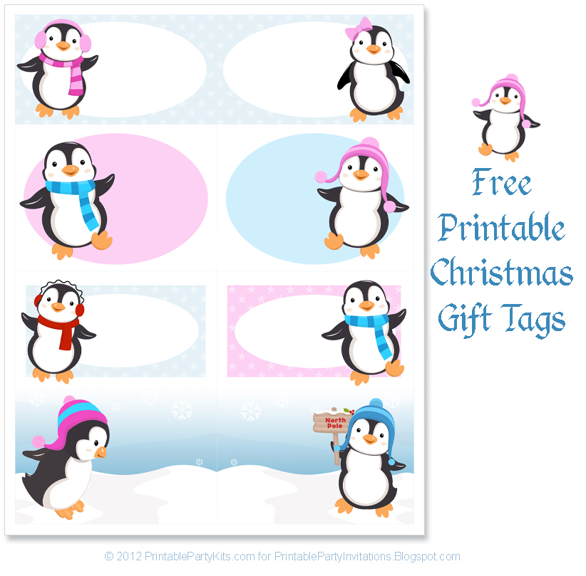 9 Playful Penguins Christmas Gift Tags with String