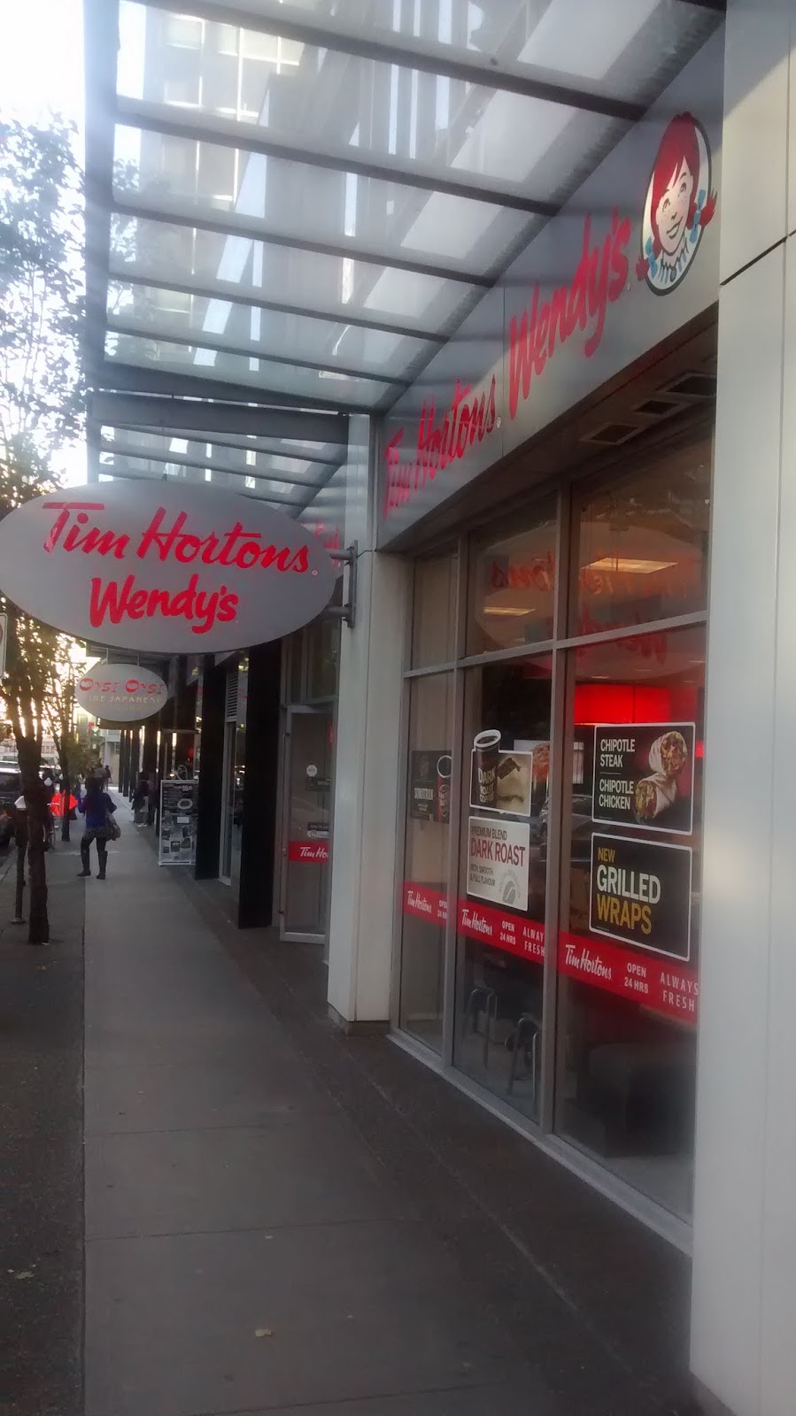 Menu at Tim Hortons cafe, Vancouver, 463 Robson St