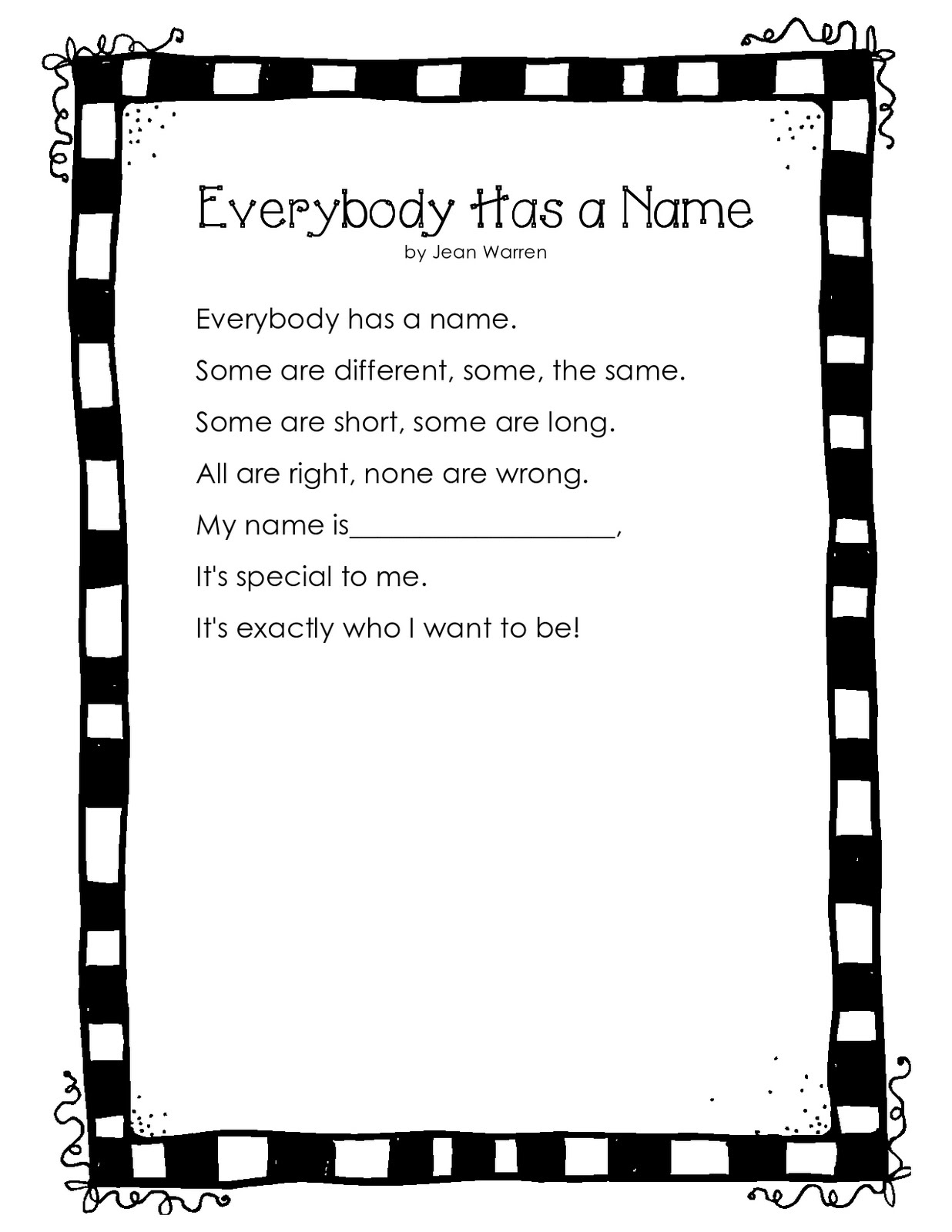 Kids can draw and color a self-portrait at the bottom of this poem ...
