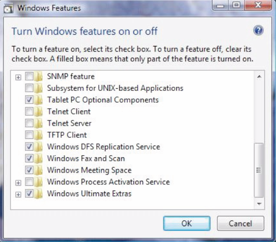 Enable features. Turn windows features on or off. windows features.