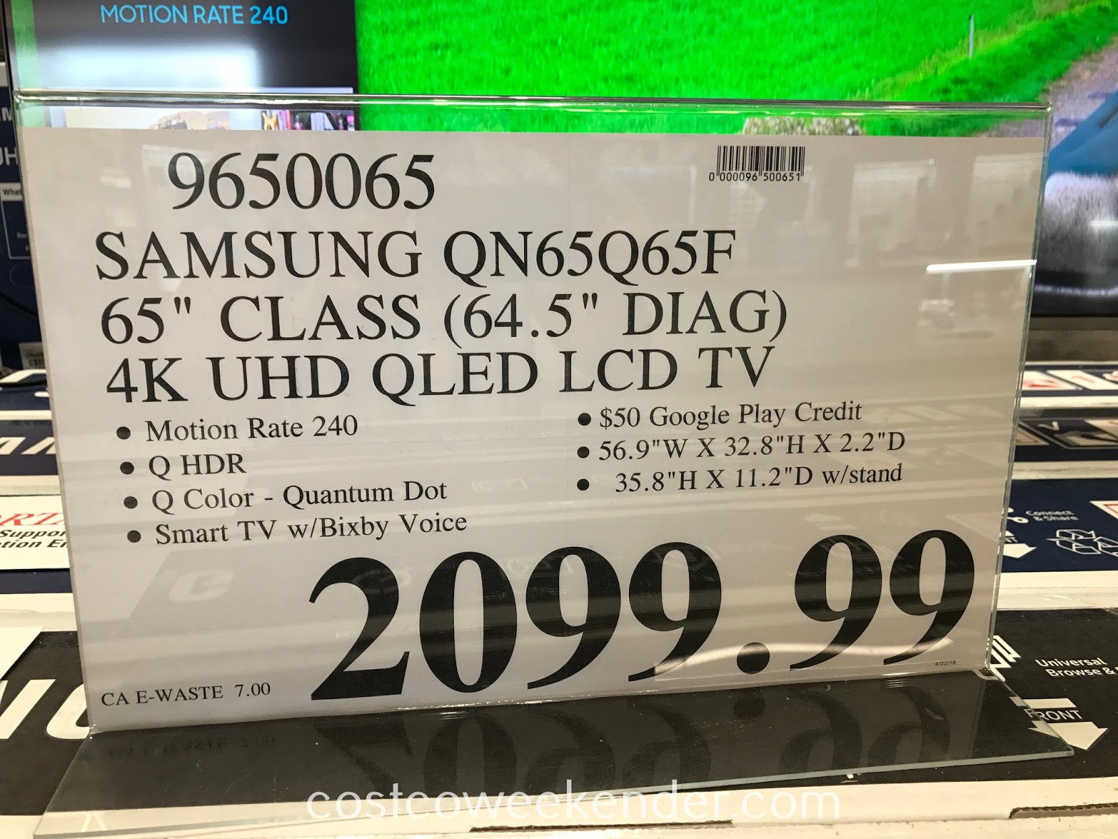 Samsung QN65Q65F 65" 4K UHD QLED LCD TV Costco Weekender