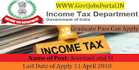 Income Tax Department Recruitment 2018 -For 1100+ Tax Assistant and SI Posts 2018