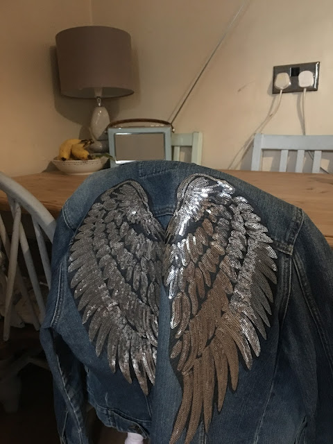 denim jacket with angel wings - budge custom jacket