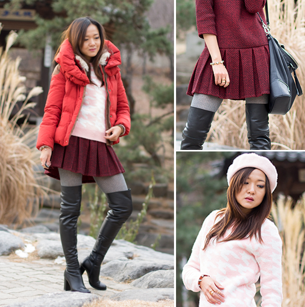 стиль, монохромный цвет, красный цвет, красномания, zoyaslookbook, south korea, seoul, сеул, корея, блоггре, красная куртка, женственный образ, ботфорты, высокие сапоги, рейтузы, стильно одеться, как одеться стильно