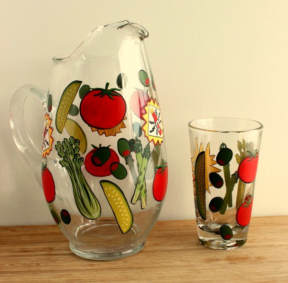 Bloody Mary Hand Painted Pitcher and Glass