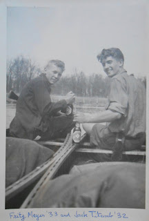 Fritz Meyer '33 and John Titcomb '32 in canoe with beer