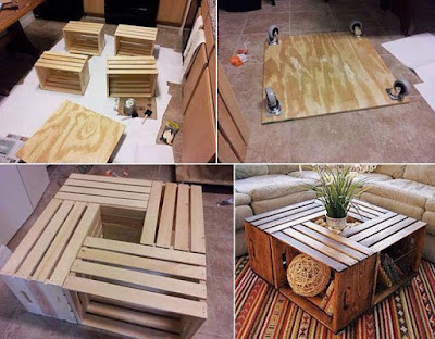 Mesa ratona hecha con cajas de madera recicladas