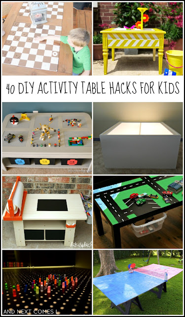 40 DIY activity table hacks for kids, including LEGO tables, light tables, art tables, & more! from And Next Comes L